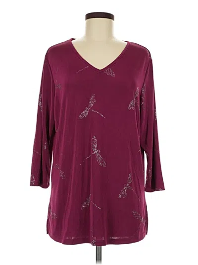 Pre-owned Quacker Factory 3/4 Sleeve Top Burgundy V-neck Tops