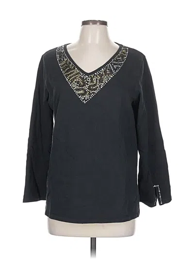 Pre-owned Quacker Factory 3/4 Sleeve Top Gray V-neck Tops