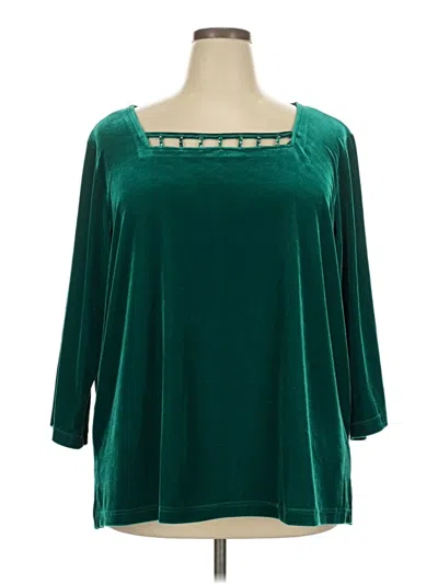 Pre-owned Quacker Factory 3/4 Sleeve Top Green Boatneck Tops