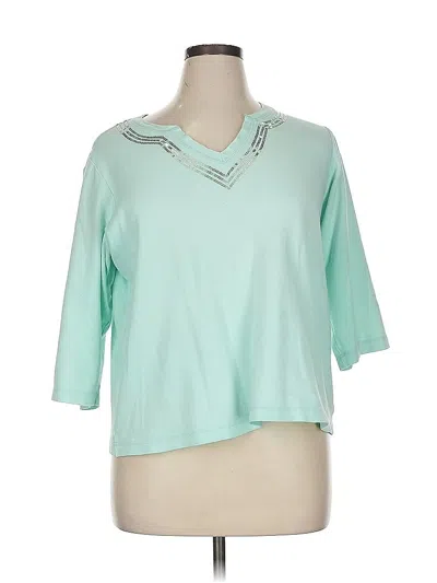 Pre-owned Quacker Factory 3/4 Sleeve Top Green Open Neckline Tops