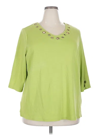 Pre-owned Quacker Factory 3/4 Sleeve Top Green Scoop Neck Tops