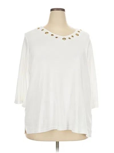 Pre-owned Quacker Factory 3/4 Sleeve Top Ivory Keyhole Neckline Tops