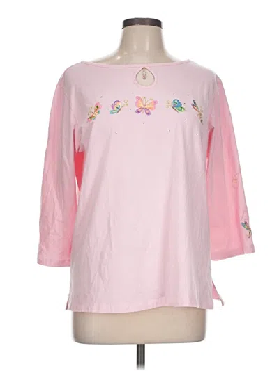 Pre-owned Quacker Factory 3/4 Sleeve Top Pink Boatneck Tops