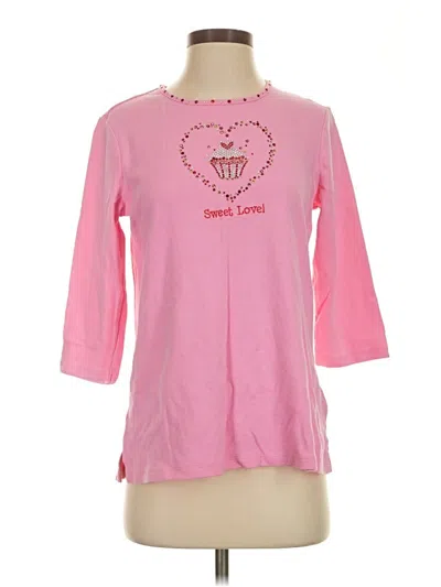 Pre-owned Quacker Factory 3/4 Sleeve Top Pink Sweetheart Neckline Tops