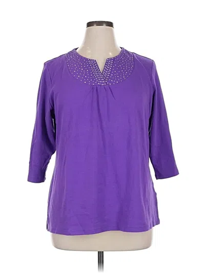Pre-owned Quacker Factory 3/4 Sleeve Top Purple Keyhole Neckline Tops