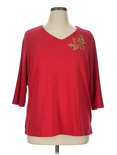 Pre-owned Quacker Factory 3/4 Sleeve Top Red V-neck Tops