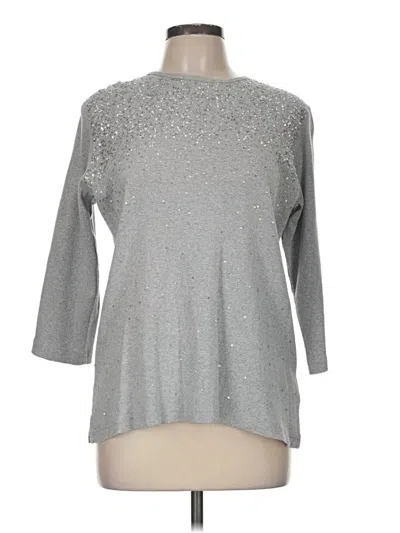 Pre-owned Quacker Factory 3/4 Sleeve Top Silver Mock Neckline Tops