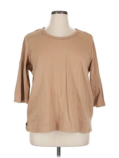 Pre-owned Quacker Factory 3/4 Sleeve Top Tan Crew Neck Tops In Brown
