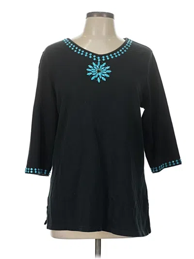 Pre-owned Quacker Factory 3/4 Sleeve Top Teal Open Neckline Tops In Blue