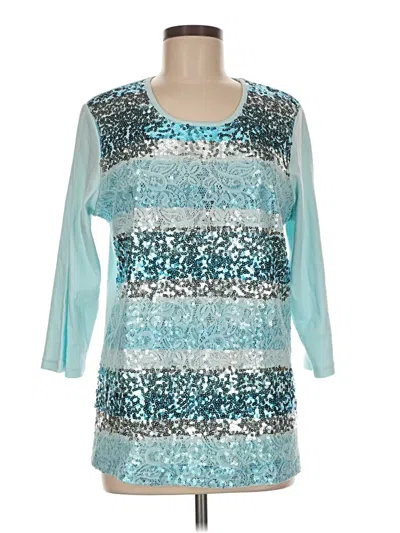 Pre-owned Quacker Factory 3/4 Sleeve Top Teal Scoop Neck Tops