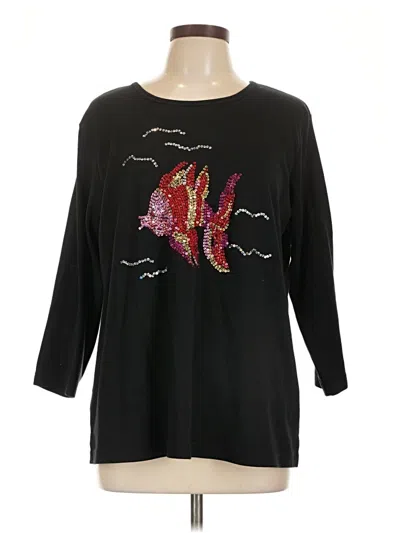 Pre-owned Quacker Factory 3/4 Sleeve T-shirt In Black