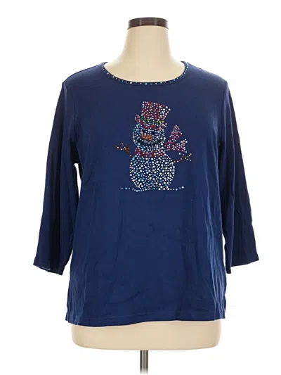 Pre-owned Quacker Factory 3/4 Sleeve T-shirt In Blue