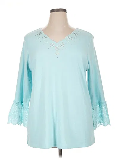 Pre-owned Quacker Factory 3/4 Sleeve T-shirt In Teal