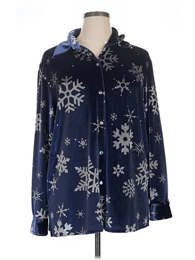 Pre-owned Quacker Factory Long Sleeve Blouse In Blue