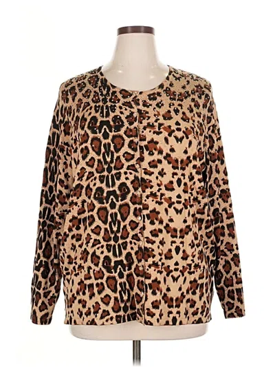 Pre-owned Quacker Factory Long Sleeve Blouse In Brown