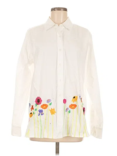 Pre-owned Quacker Factory Long Sleeve Blouse In Ivory