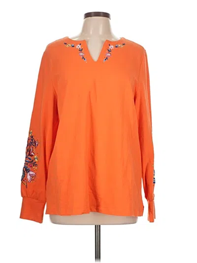 Pre-owned Quacker Factory Long Sleeve Blouse In Orange