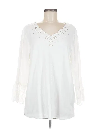 Pre-owned Quacker Factory Long Sleeve Blouse In White