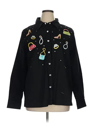 Pre-owned Quacker Factory Long Sleeve Button Down Shirt In Black