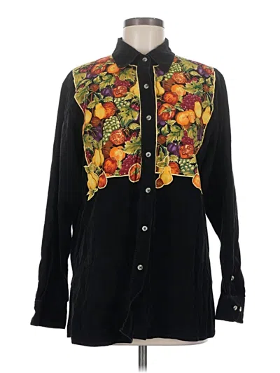Pre-owned Quacker Factory Long Sleeve Button Down Shirt In Black
