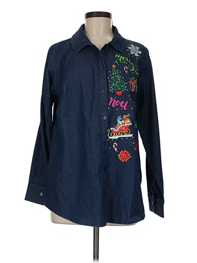 Pre-owned Quacker Factory Long Sleeve Button Down Shirt In Blue