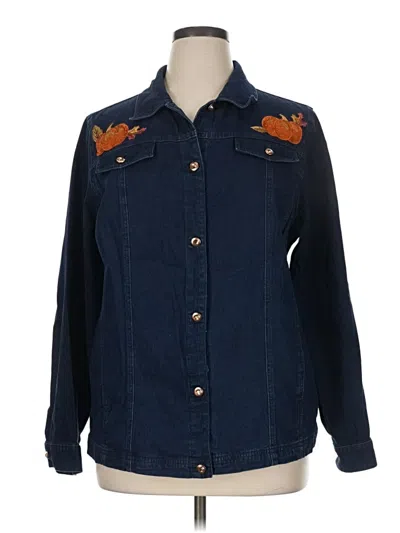 Pre-owned Quacker Factory Long Sleeve Button Down Shirt In Blue