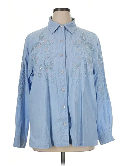 Pre-owned Quacker Factory Long Sleeve Button Down Shirt In Blue