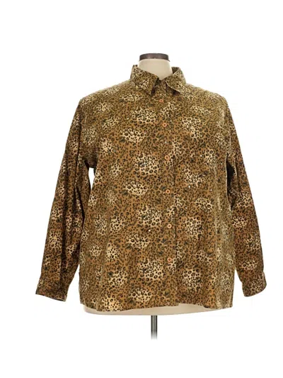 Pre-owned Quacker Factory Long Sleeve Button Down Shirt In Gold