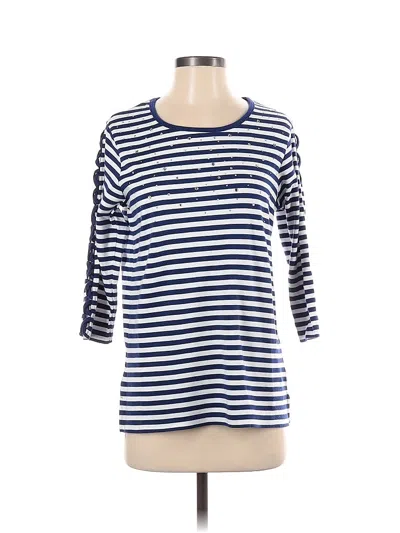Pre-owned Quacker Factory Long Sleeve Top Blue Boatneck Tops