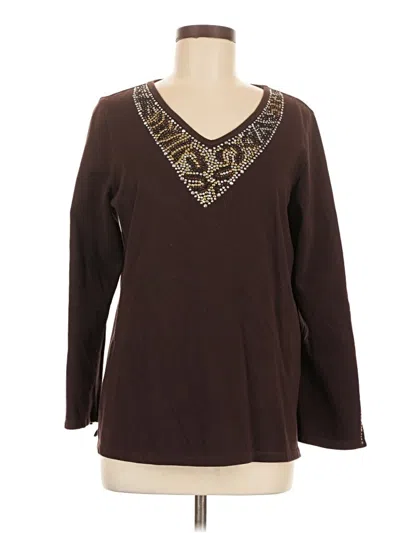 Pre-owned Quacker Factory Long Sleeve Top Brown V-neck Tops