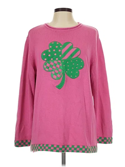 Pre-owned Quacker Factory Long Sleeve Top Pink Crew Neck Tops