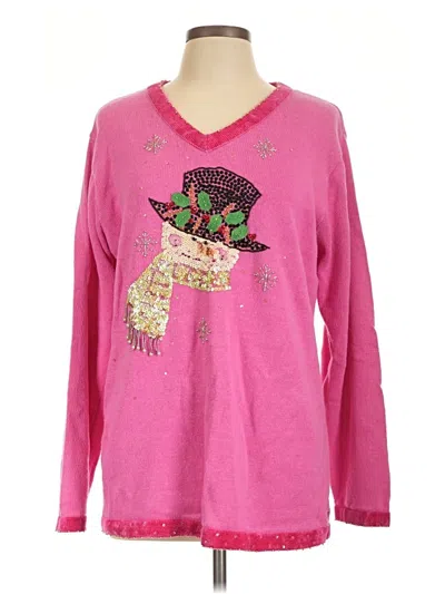 Pre-owned Quacker Factory Pullover Sweater In Pink