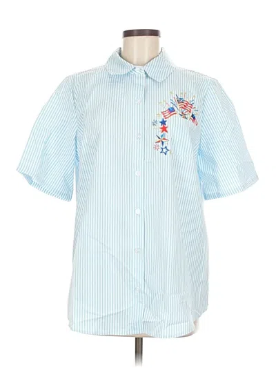 Pre-owned Quacker Factory Short Sleeve Blouse In Blue