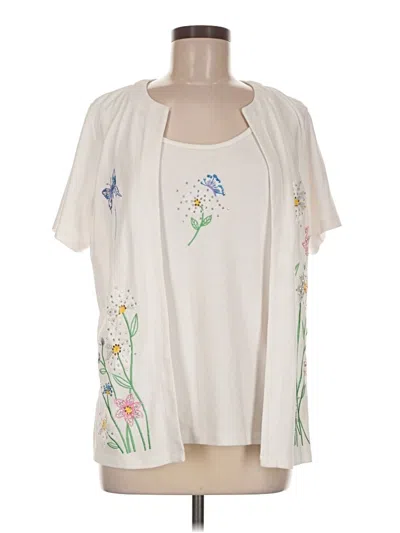 Pre-owned Quacker Factory Short Sleeve Blouse In Ivory