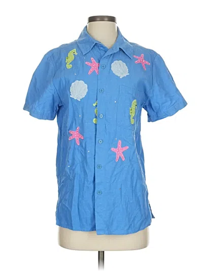 Pre-owned Quacker Factory Short Sleeve Button Down Shirt In Blue