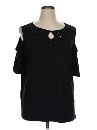 Pre-owned Quacker Factory Short Sleeve Top Black Cold Shoulder Neckline Tops