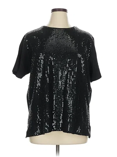 Pre-owned Quacker Factory Short Sleeve Top Black Crew Neck Tops