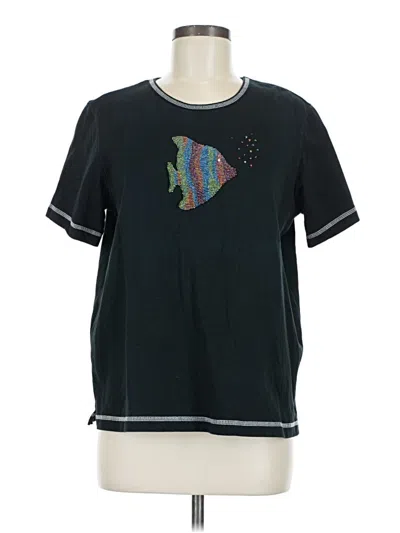 Pre-owned Quacker Factory Short Sleeve Top Black Crew Neck Tops