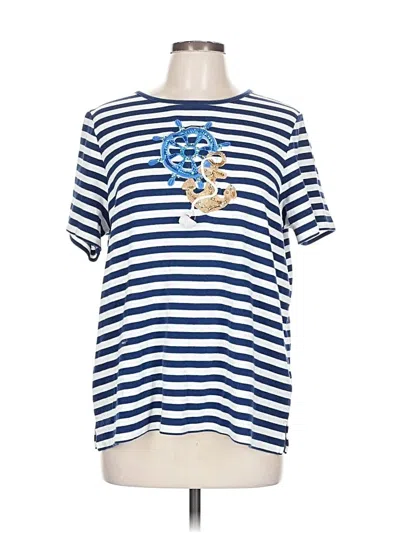 Pre-owned Quacker Factory Short Sleeve Top Blue Crew Neck Tops