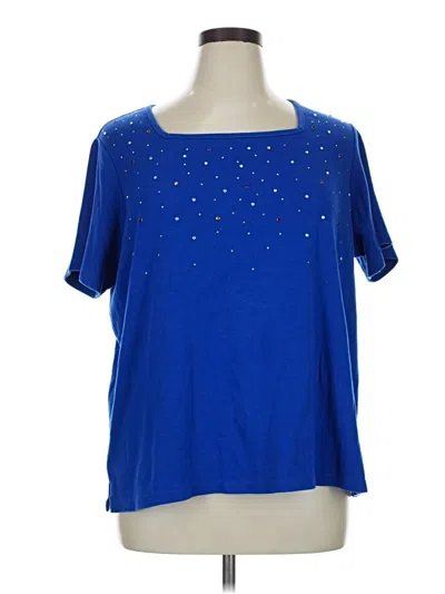 Pre-owned Quacker Factory Short Sleeve Top Blue Stars Pattern Scoop Neck Tops