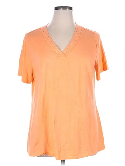 Pre-owned Quacker Factory Short Sleeve Top Orange V Neck Tops