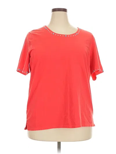 Pre-owned Quacker Factory Short Sleeve Top Red Crew Neck Tops