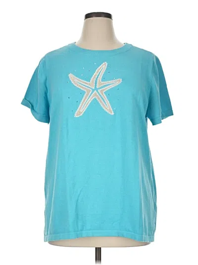 Pre-owned Quacker Factory Short Sleeve Top Teal Crew Neck Tops