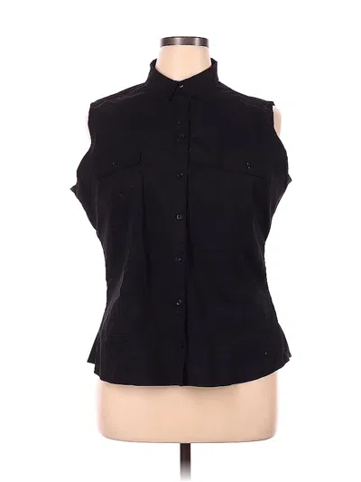 Pre-owned Quacker Factory Sleeveless Button Down Shirt In Black