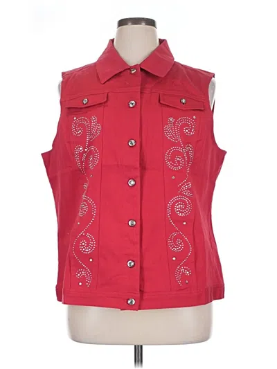 Pre-owned Quacker Factory Sleeveless Button Down Shirt In Red