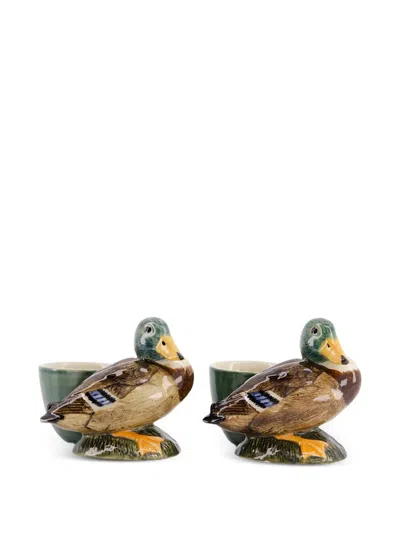 Quail Ceramics Drake Mallard Egg Cup Set Of Two In Green