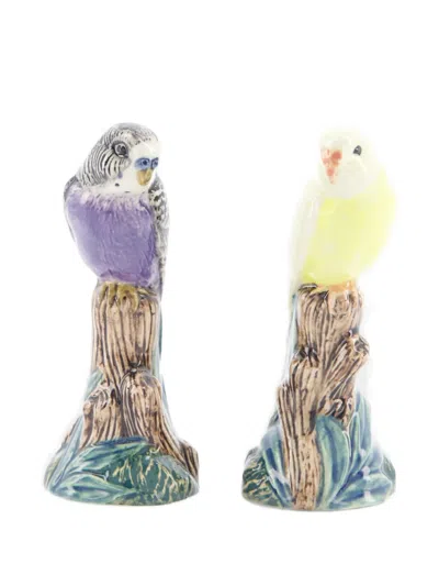 Quail Ceramics Figures Budgerigar (set Of Two) In Brown