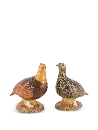 Quail Ceramics Handpainted Quail Ceramic (set Of Two) In Brown