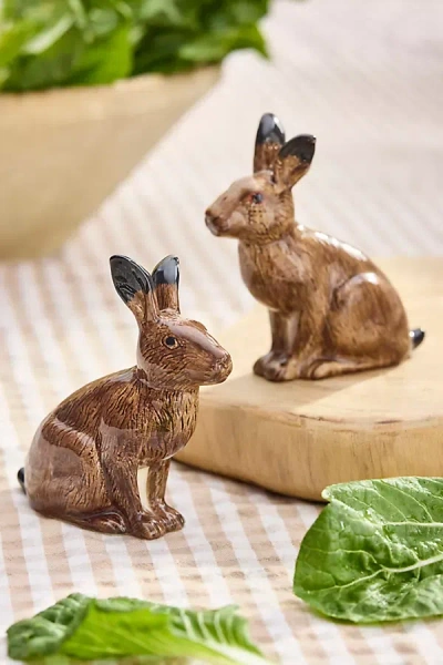 Quail Ceramics Hare Salt + Pepper Shakers In Brown