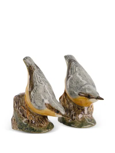 Quail Ceramics Nuthatch Figures Set In Brown